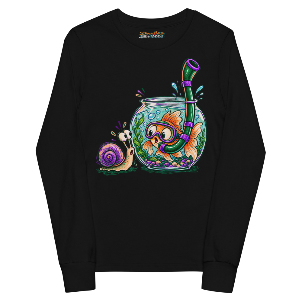A Goldfish Wears An Enormous Snorkel Inside Its Youth Long Sleeve T Shirt alternate view