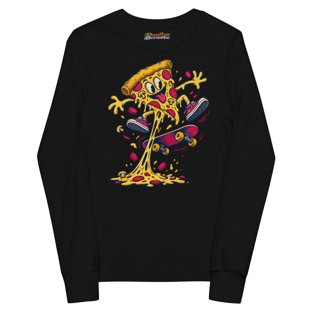 A Doughy Pizza Slice Does A Spectacular Skateboard Youth Long Sleeve T Shirt alternate view