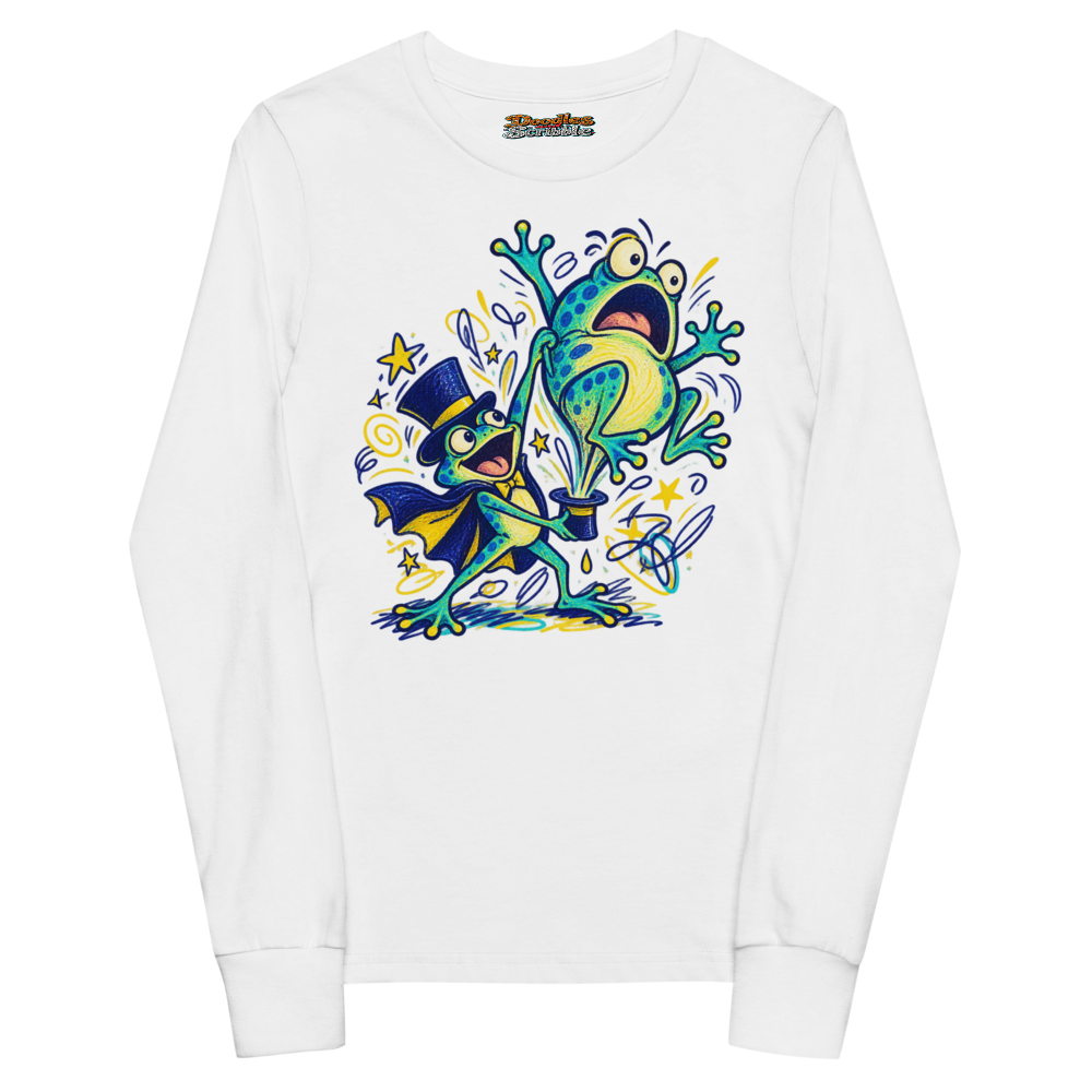 A Frog Magician Pulls An Astonished Larger Frog Youth Long Sleeve T Shirt in White