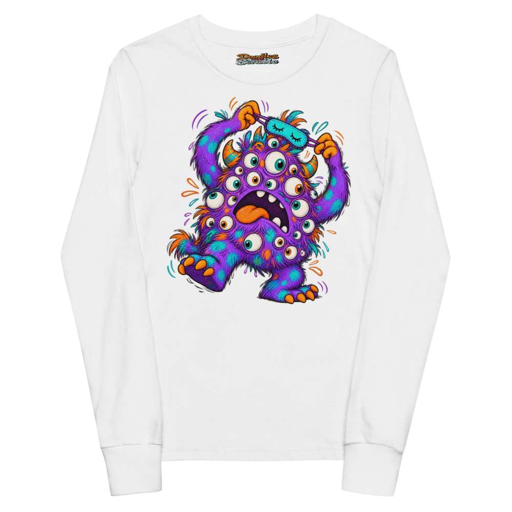 A Friendly Monster With Far Too Many Eyes Youth Long Sleeve T Shirt in White