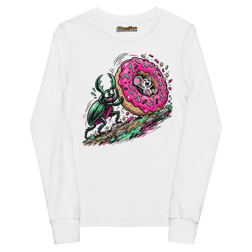 A Proud Beetle Rolls A Giant Doughnut Uphill Youth Long Sleeve T Shirt