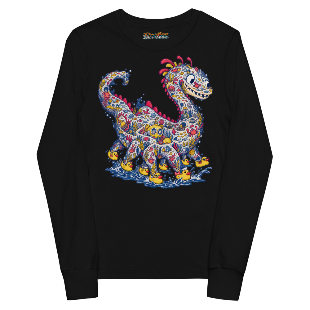 A Giant Friendly Sea Monster Tiptoes Out Of Youth Long Sleeve T Shirt alternate view