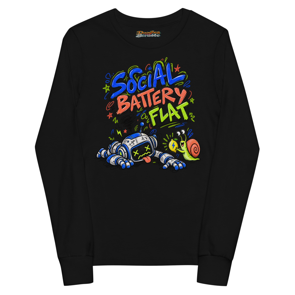 Social Battery Flat Youth Long Sleeve T Shirt alternate view