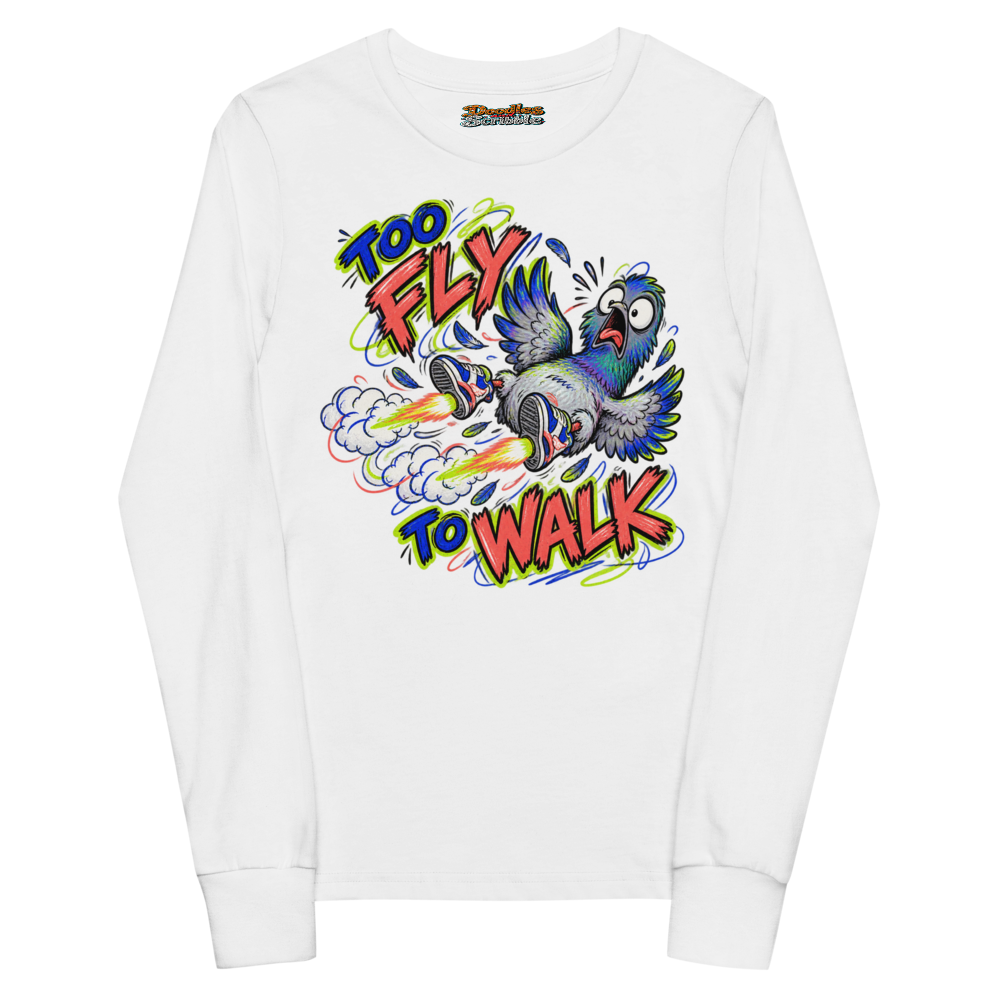 Too Fly To Walk Youth Long Sleeve T Shirt in White