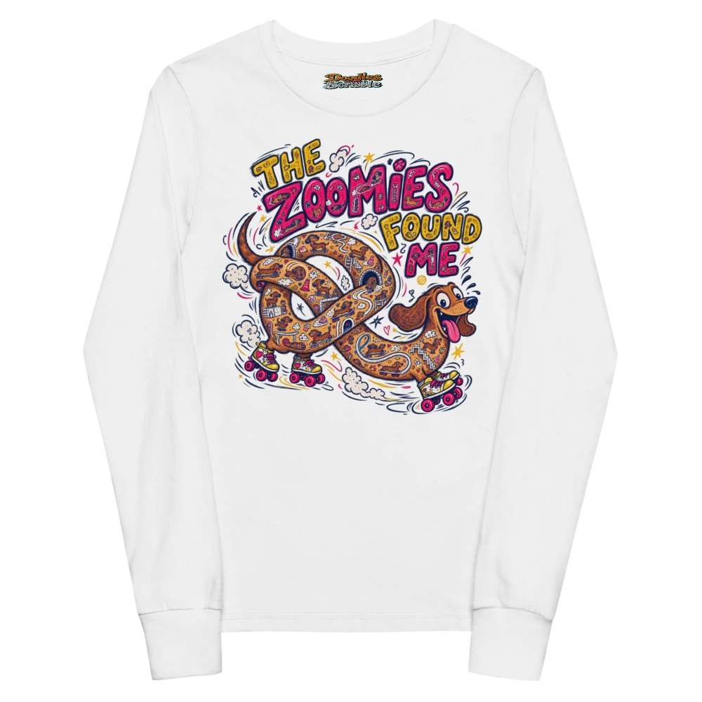 The Zoomies Found Me Youth Long Sleeve T Shirt in White