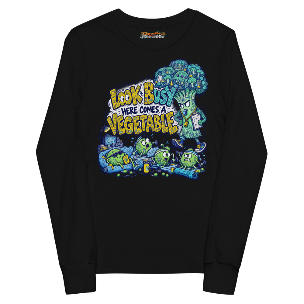 Look Busy Here Comes A Vegetable Youth Long Sleeve T Shirt alternate view
