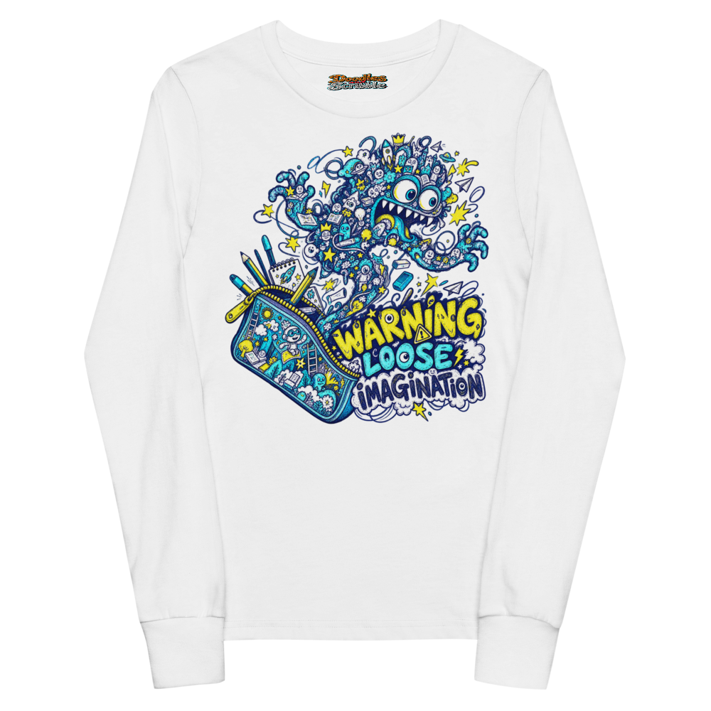 Warning Loose Imagination Youth Long Sleeve T Shirt in White