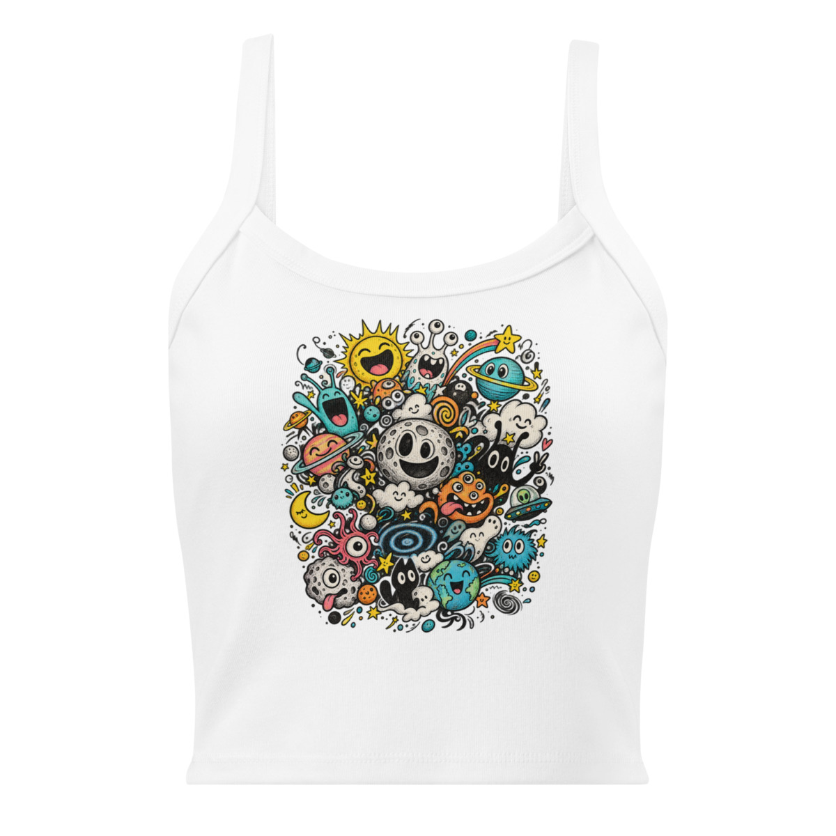 Doodle Galaxy with a Kaleidoscope of Emotions Women’s micro rib tank