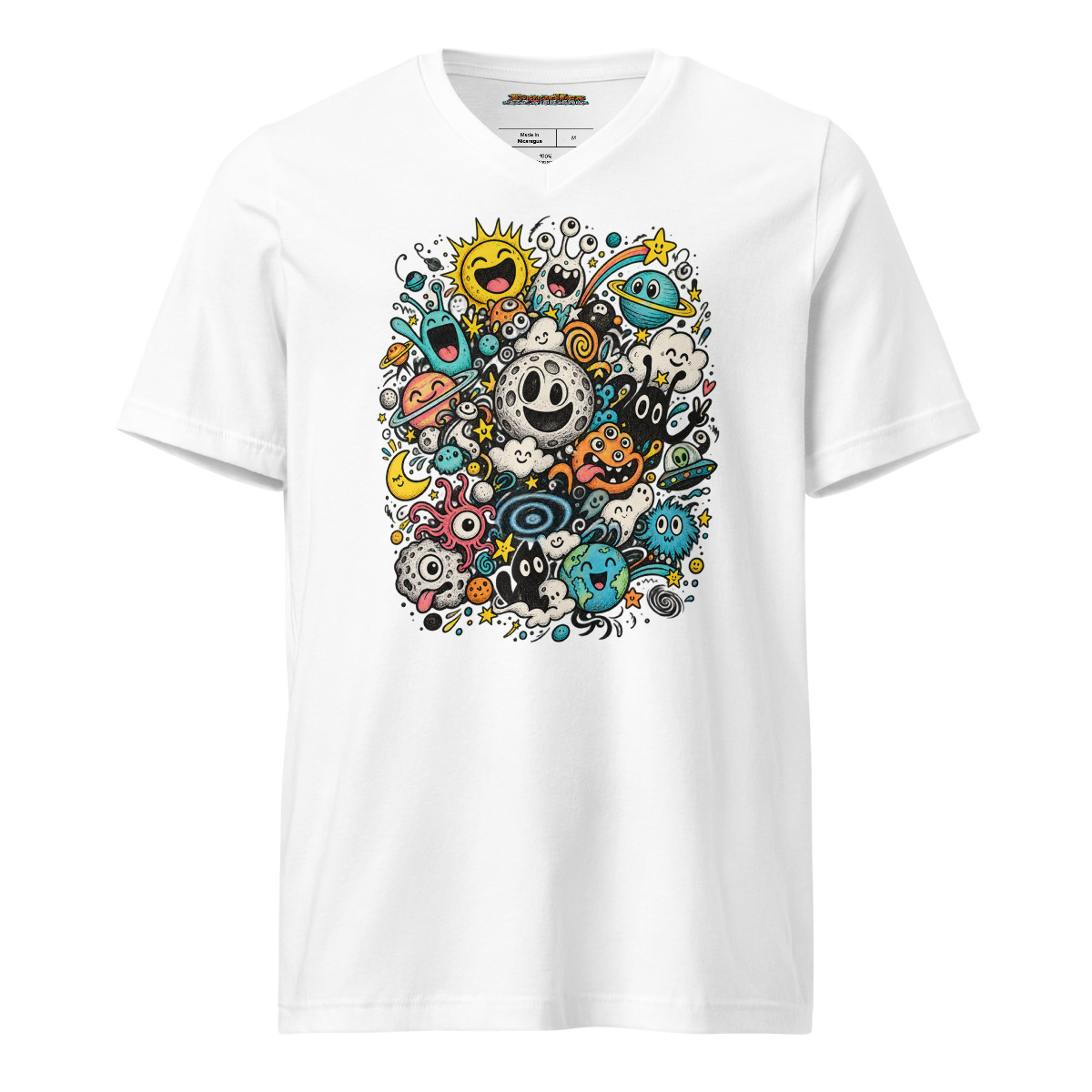 Doodle Galaxy with a Kaleidoscope of Emotions Unisex V neck T shirt