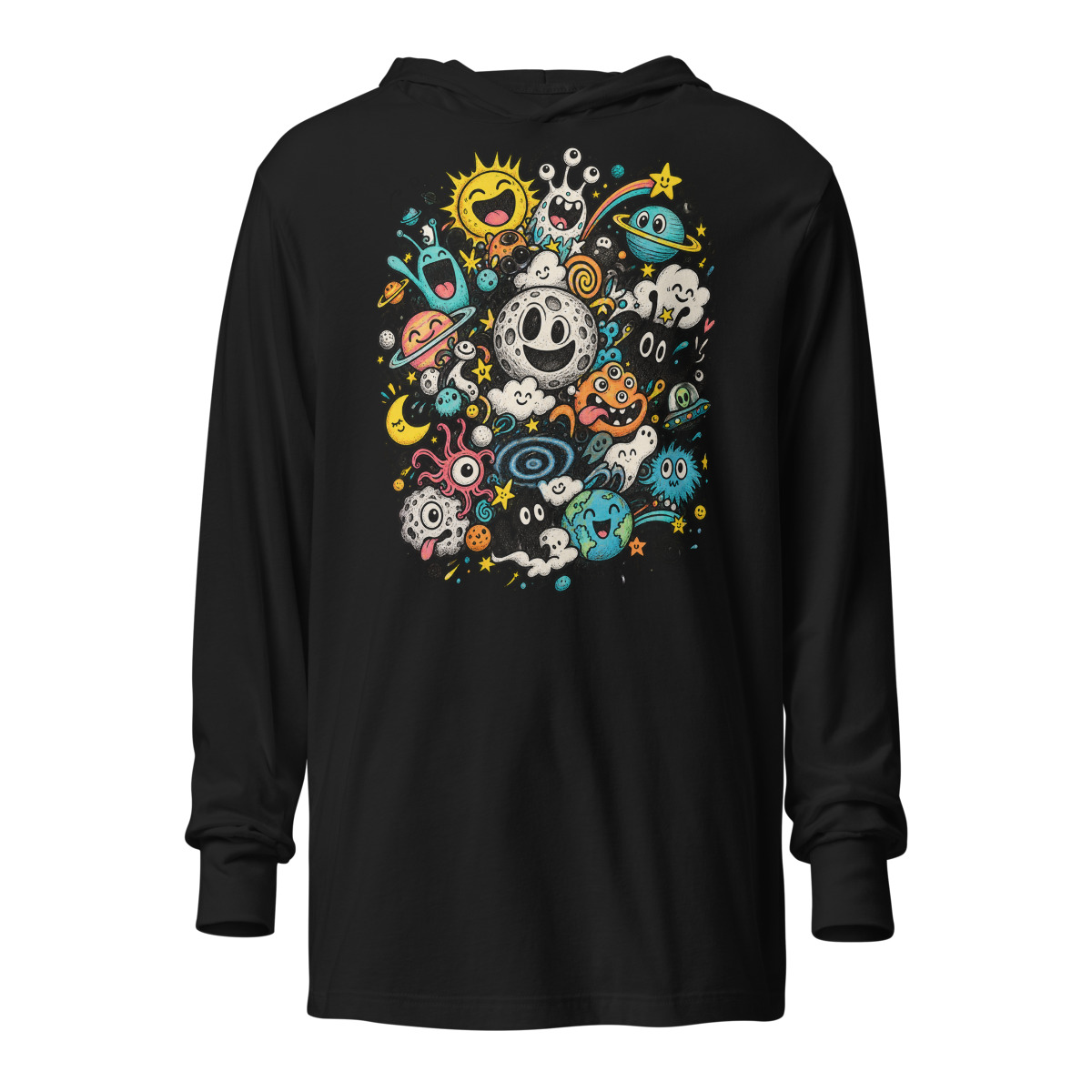 Doodle Galaxy with a Kaleidoscope of Emotions Unisex hooded long sleeve T shirt alternate view