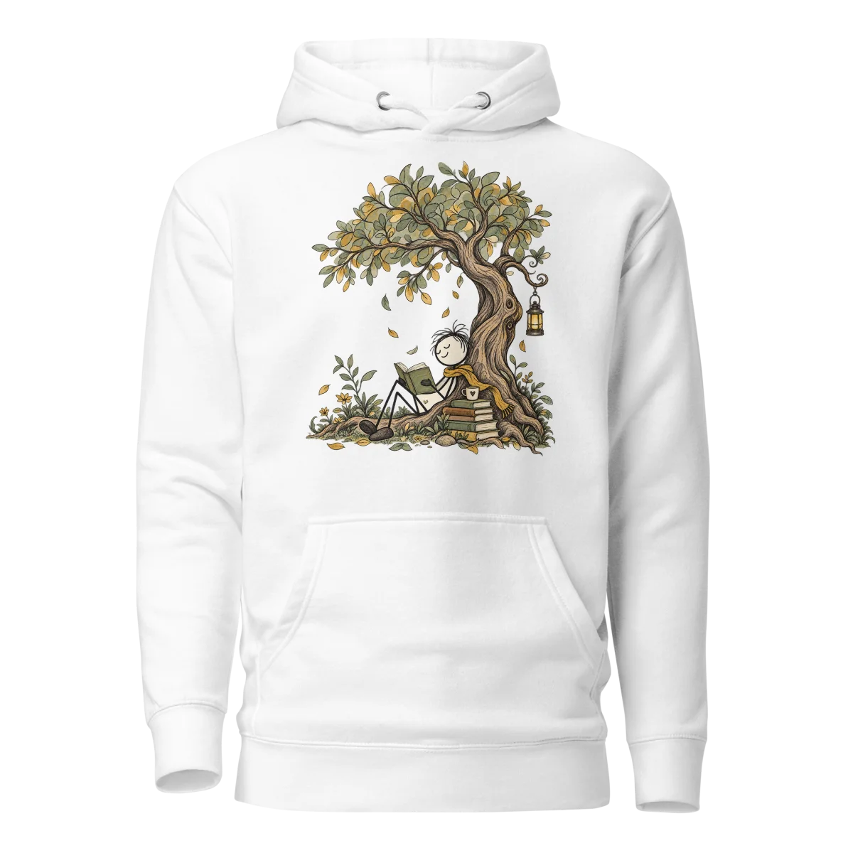 Reading Nook - Serene Stick Figure Retreat Graphic Pullover Hoodie