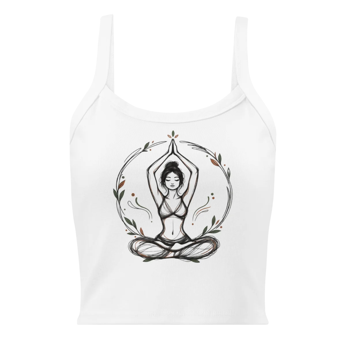 Women's Yogic Serenity with Calm Pose Design Micro-Rib Tank in Solid White Blend