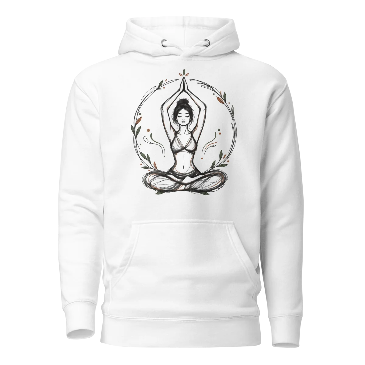 Yogic Serenity with Calm Pose Design Graphic Pullover Hoodie in White
