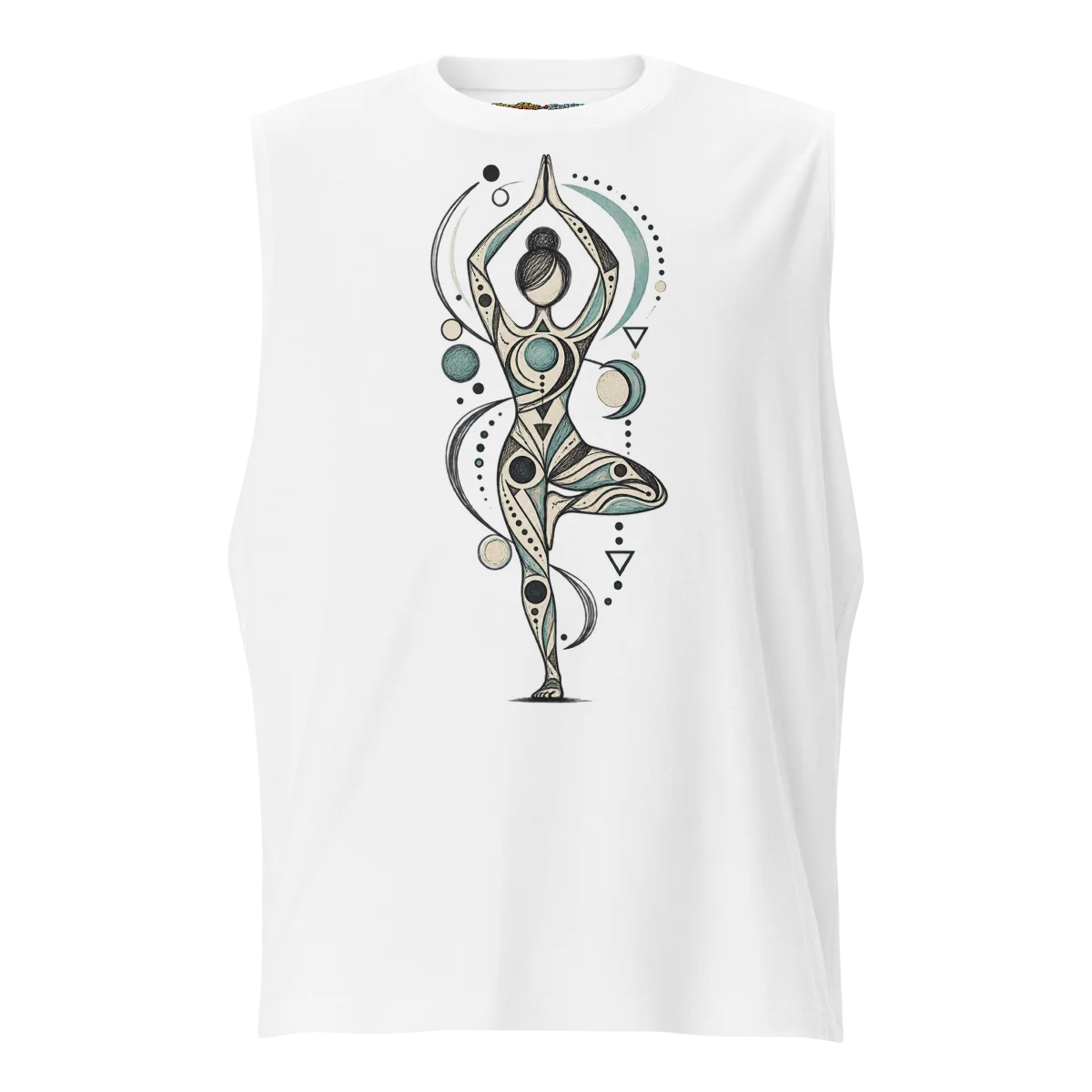 Yoga Balance with Abstract Geometric Doodle Sleeveless Graphic Shirt
