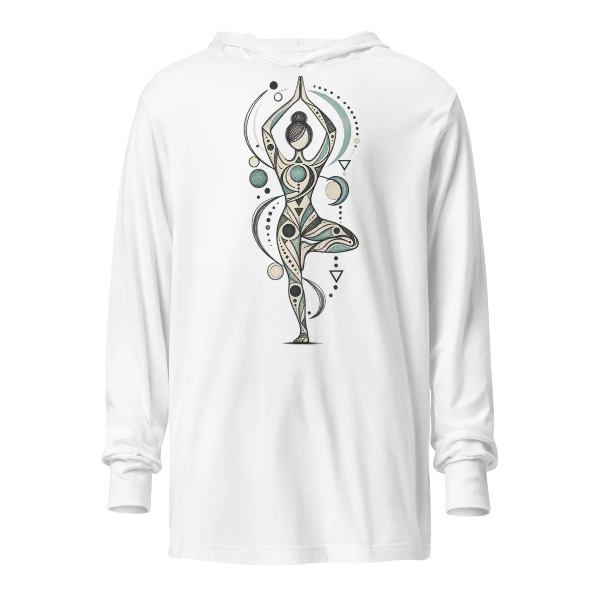 Hooded Yoga Balance with Abstract Geometric Doodle Long-Sleeve Top