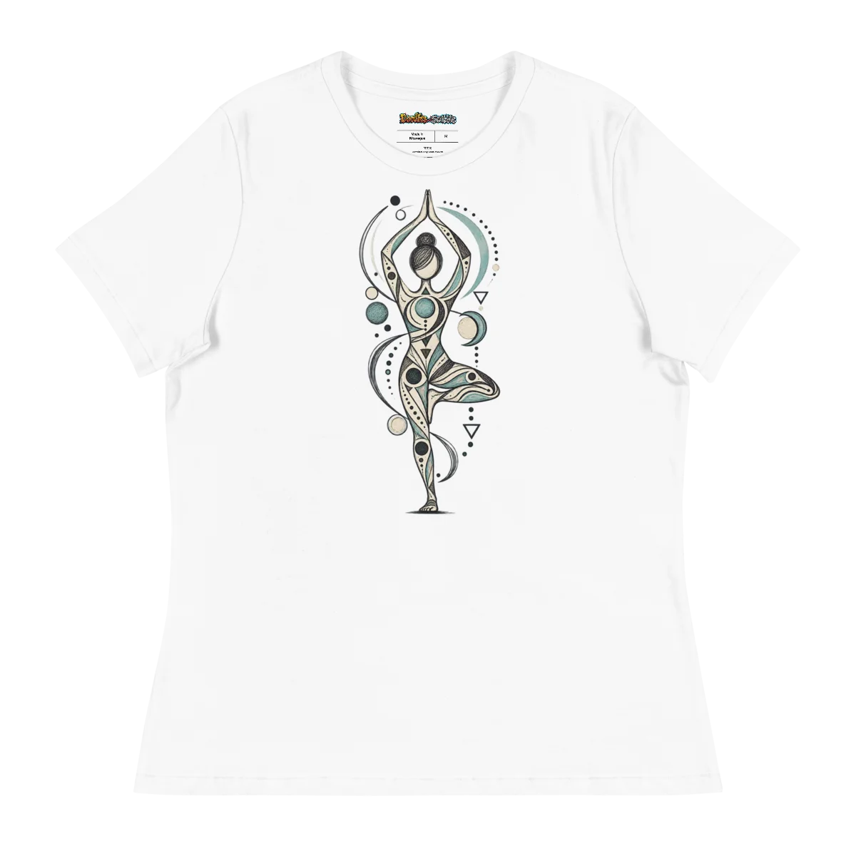Women's Relaxed Yoga Balance with Abstract Geometric Doodle Art Tee