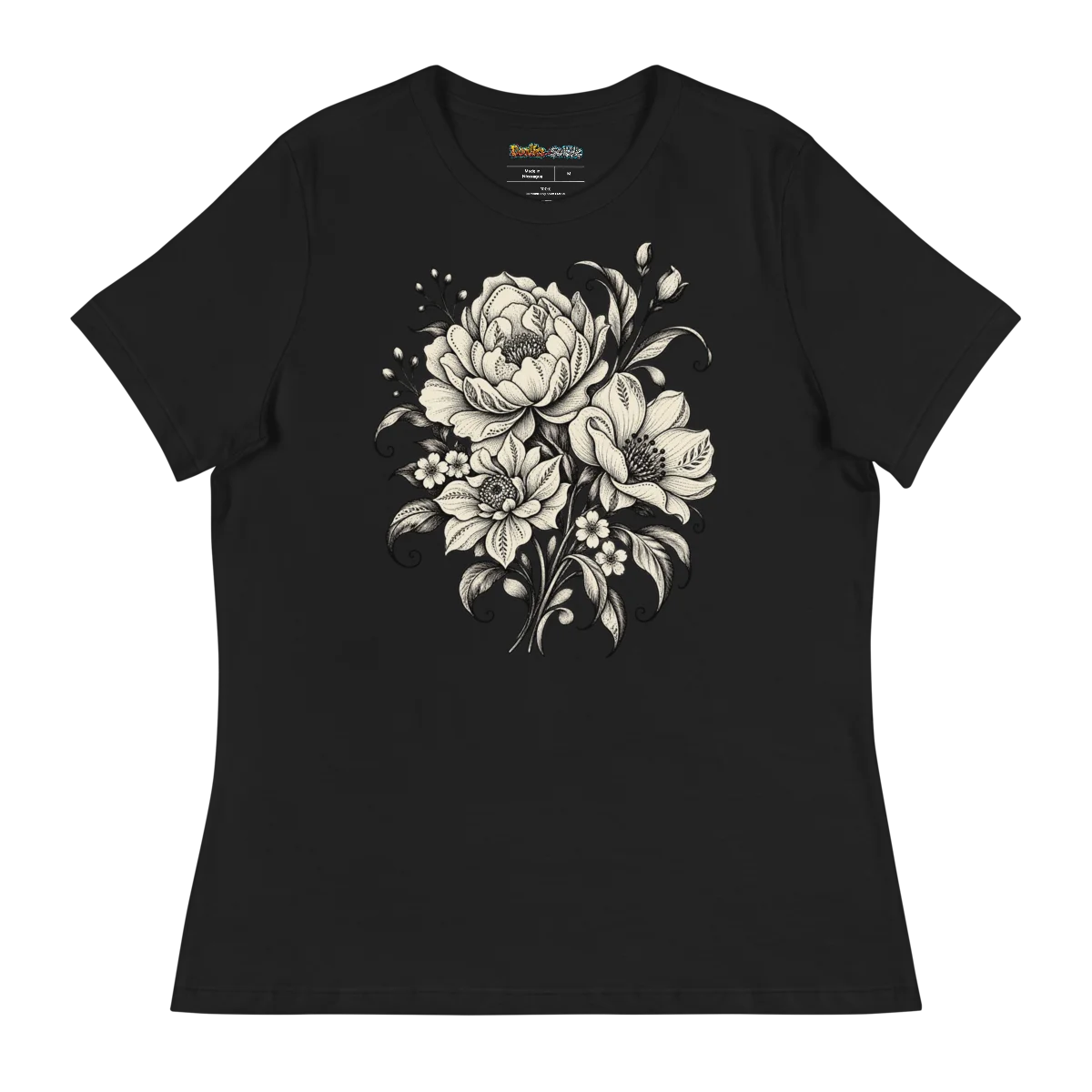 Women's Relaxed Monochrome Floral with Elegant Bloom Artwork Art Tee alternate view