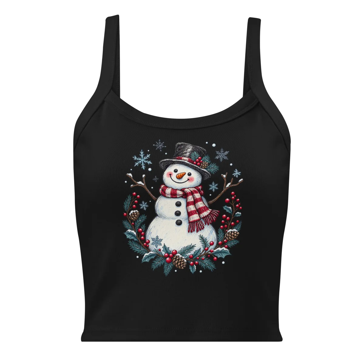 Women's Festive Snowman with Winter Wonderland Doodle Micro-Rib Tank alternate view