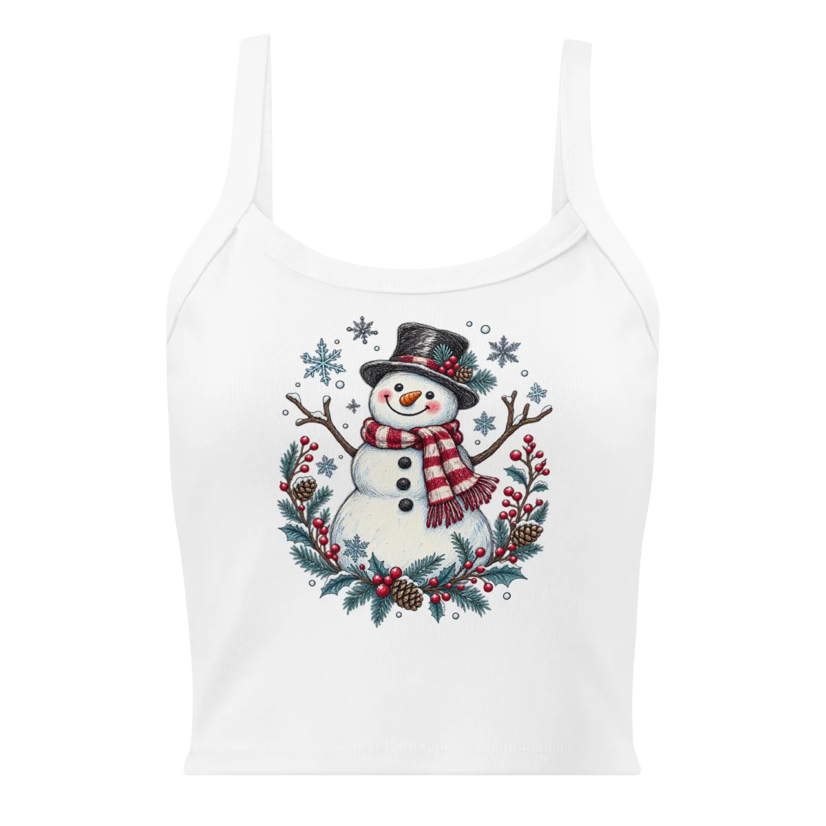 Women's Festive Snowman with Winter Wonderland Doodle Micro-Rib Tank