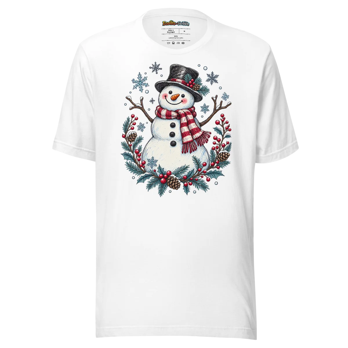 Festive Snowman T-Shirt with Winter Wonderland Doodle