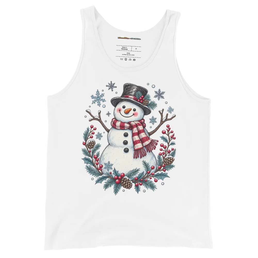 Festive Snowman with Winter Wonderland Doodle Illustrated Tank Top