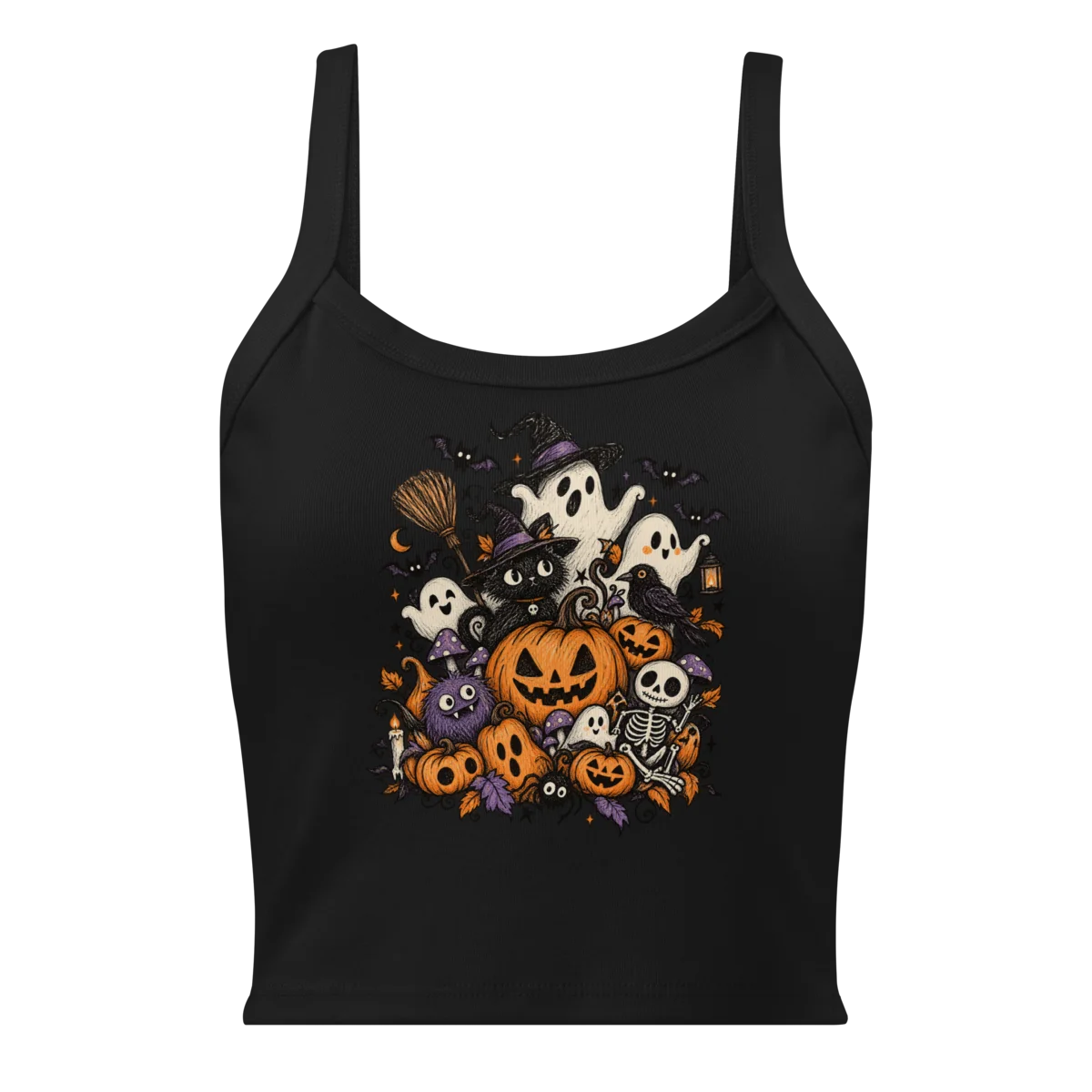 Women's Spooky Gathering Doodle - Eerie Festivities Micro-Rib Tank alternate view