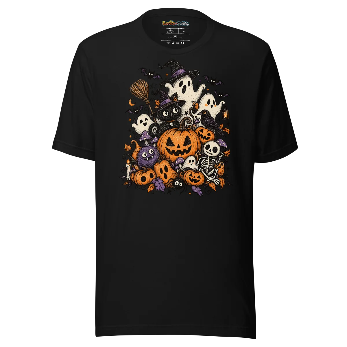 Spooky Gathering Doodle T-Shirt - Eerie Festivities alternate view