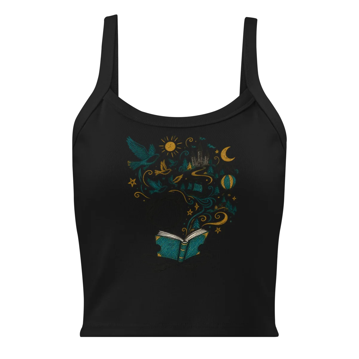 Women's Literary Dreams with Whimsical Storyteller Doodle Micro-Rib Tank alternate view