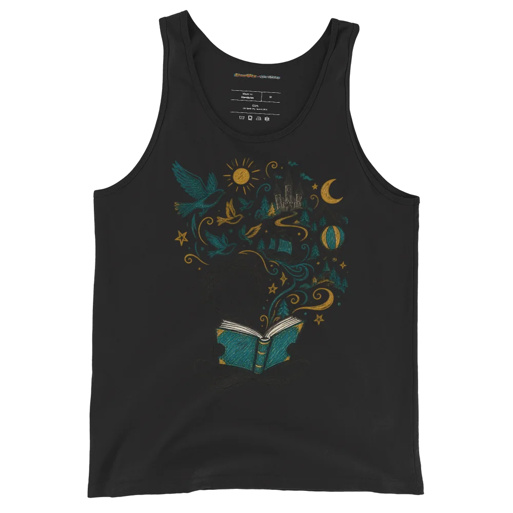 Literary Dreams with Whimsical Storyteller Doodle Illustrated Tank Top alternate view