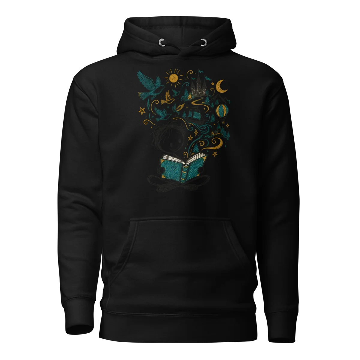 Literary Dreams with Whimsical Storyteller Doodle Graphic Pullover Hoodie alternate view