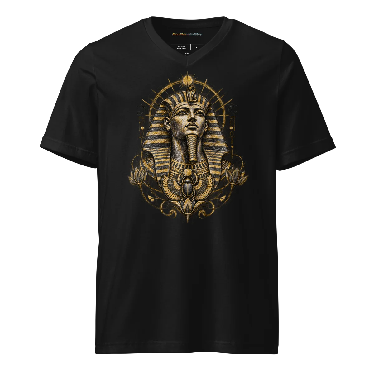 V-Neck Pharaoh's Glyph - Eternal Egypt Scribble Art Tee alternate view