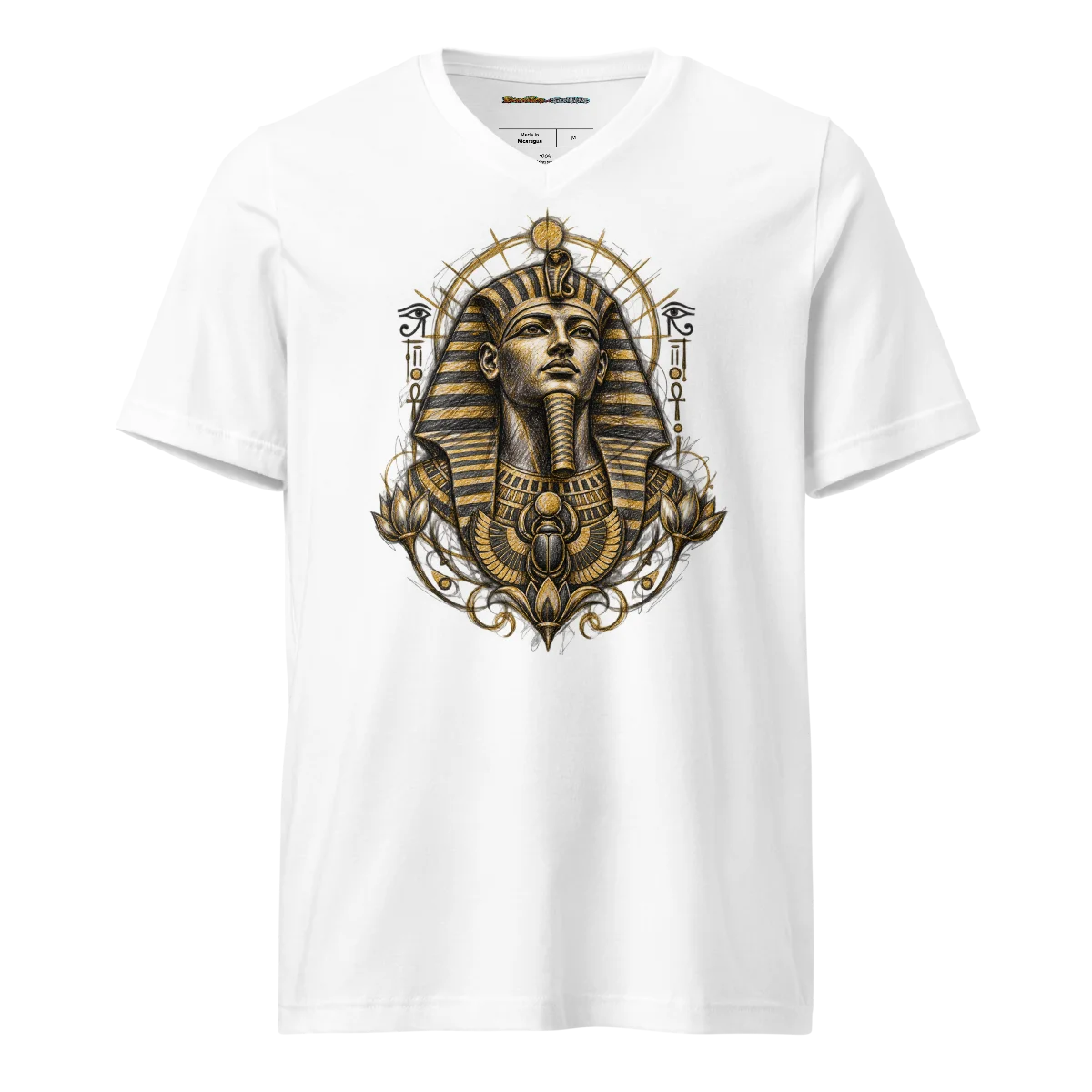 V-Neck Pharaoh's Glyph - Eternal Egypt Scribble Art Tee