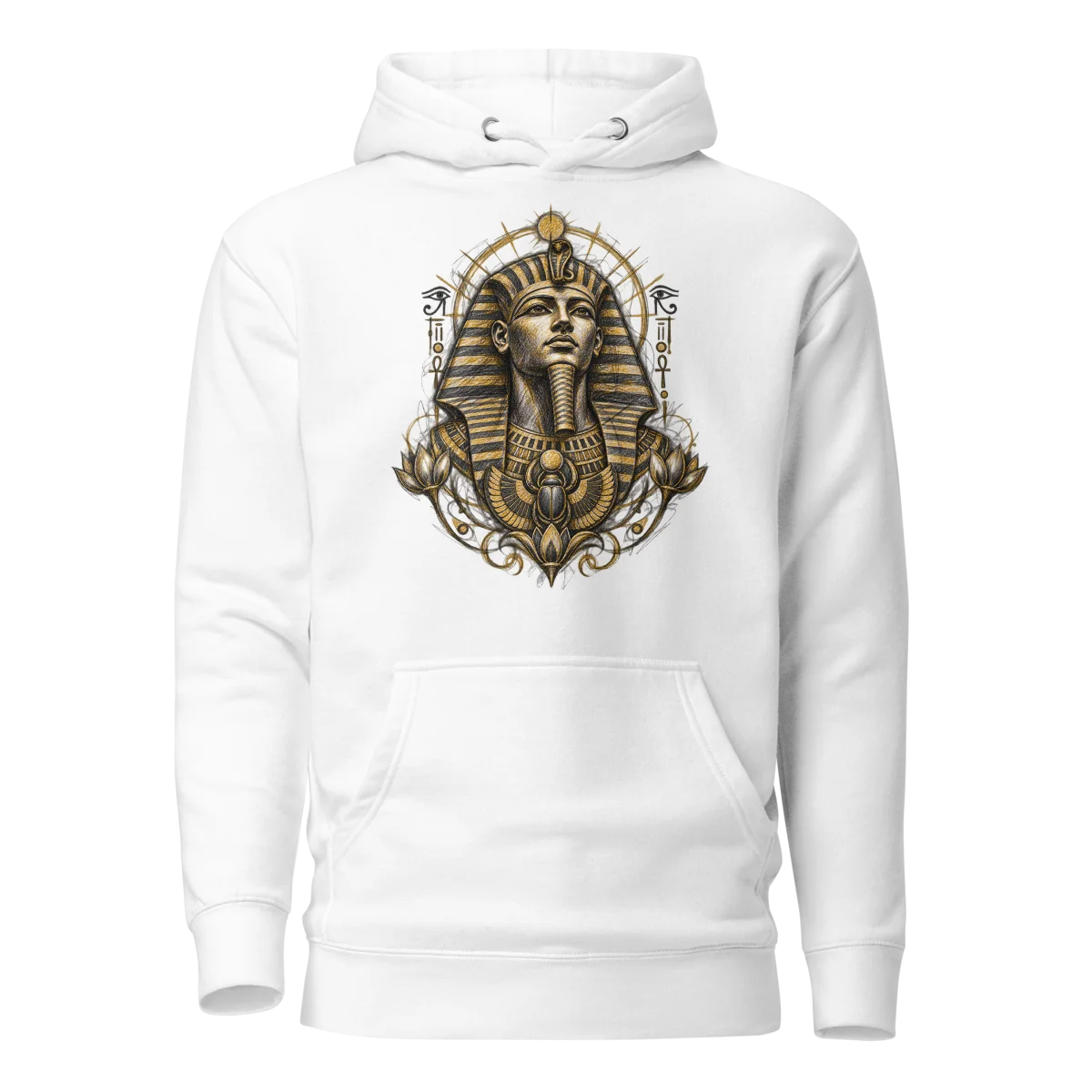 Pharaoh's Glyph - Eternal Egypt Scribble Graphic Pullover Hoodie in White