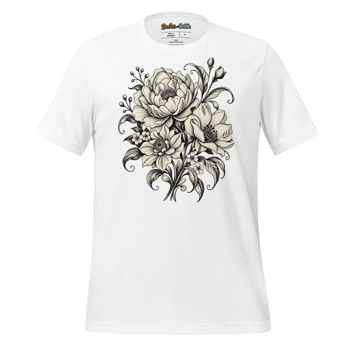 Monochrome Floral T Shirt with Elegant Bloom Artwork