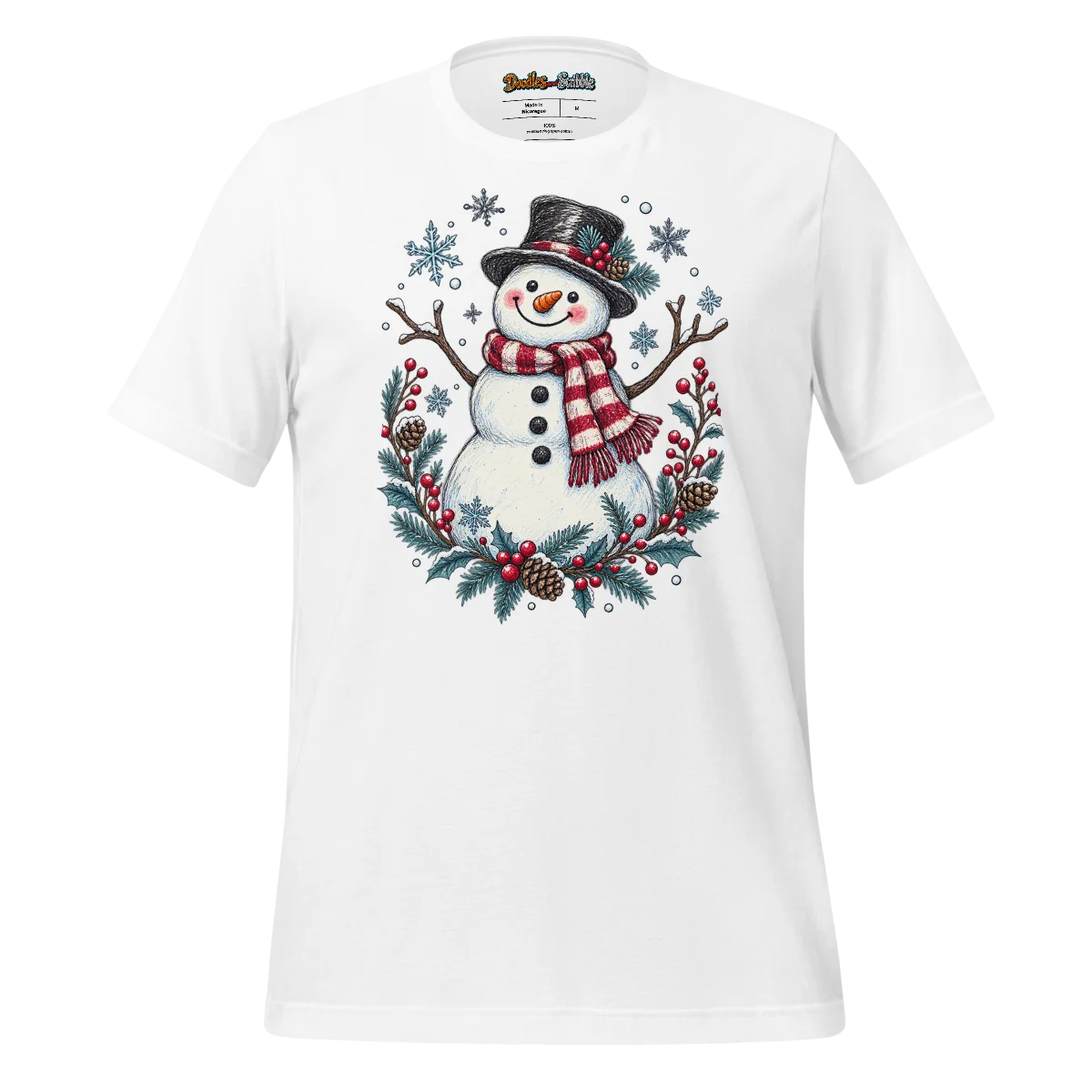 Festive Snowman T Shirt with Winter Wonderland Doodle