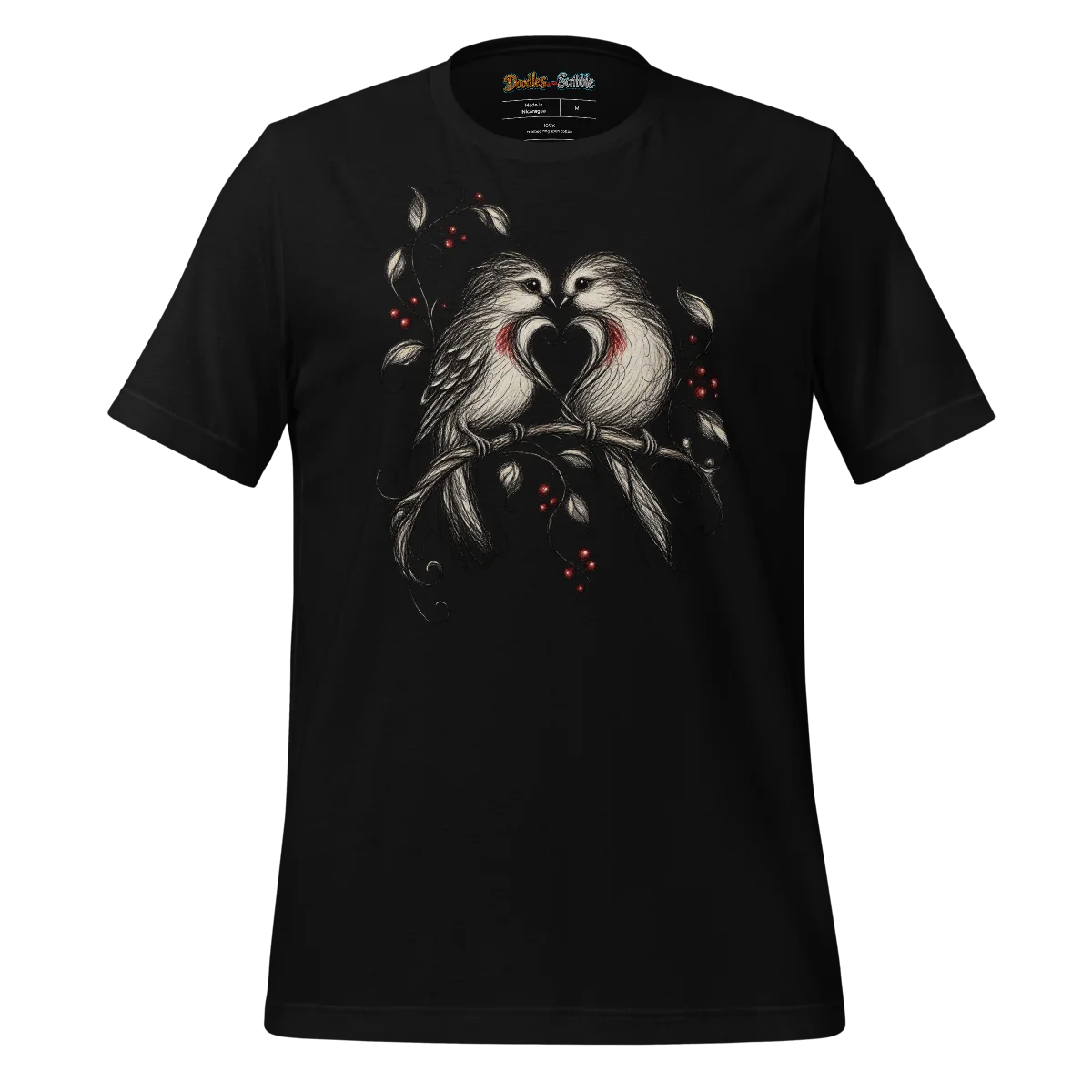 Lovebird Scribble T Shirt Whispers of Nature Design alternate view
