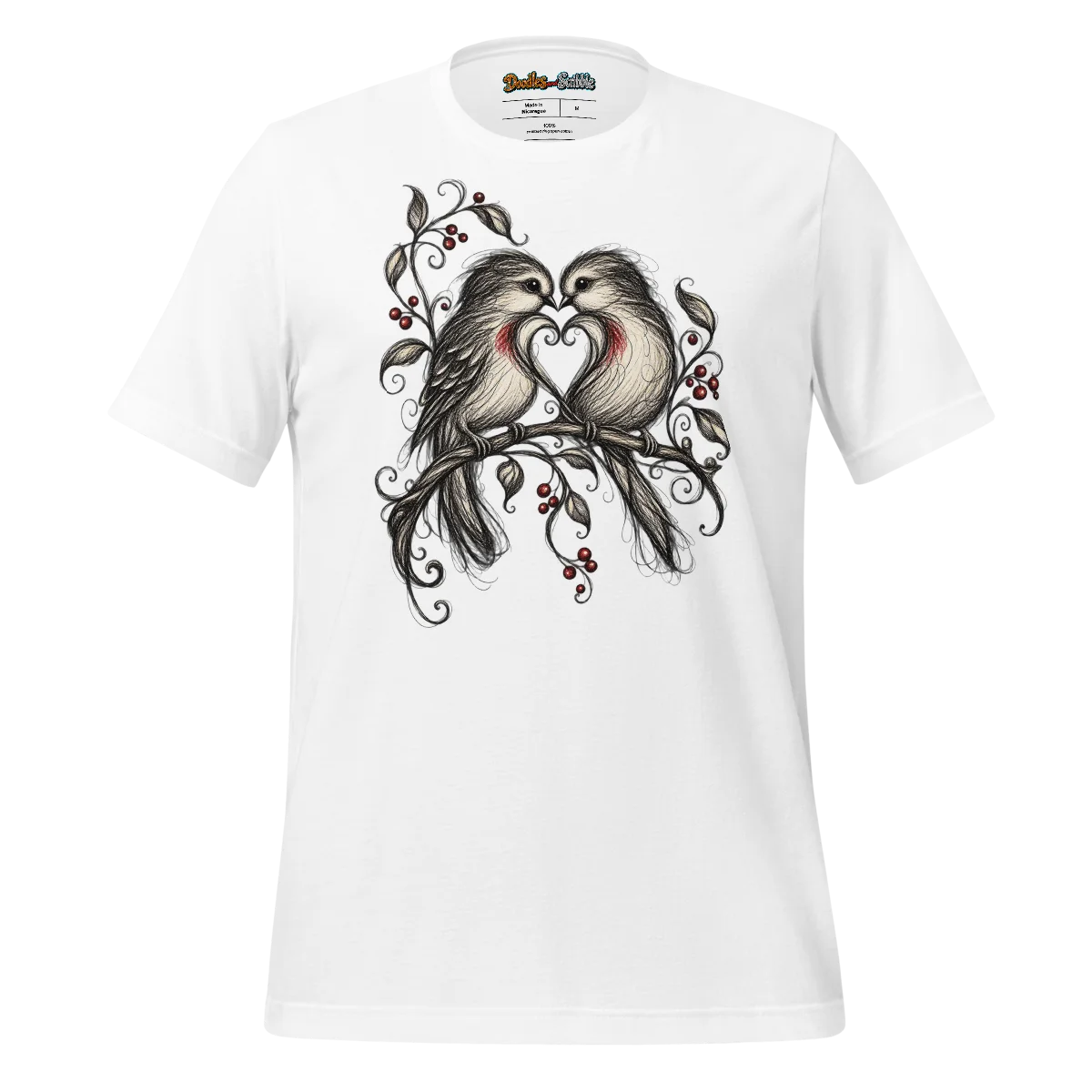 Lovebird Scribble T Shirt Whispers of Nature Design