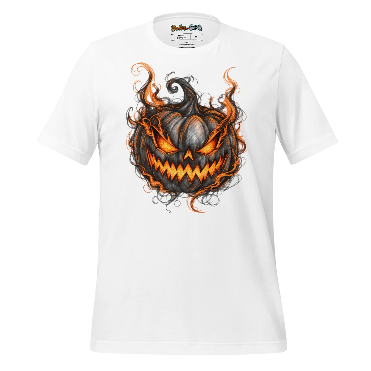 Flaming Pumpkin T Shirt Halloween Scribble Design