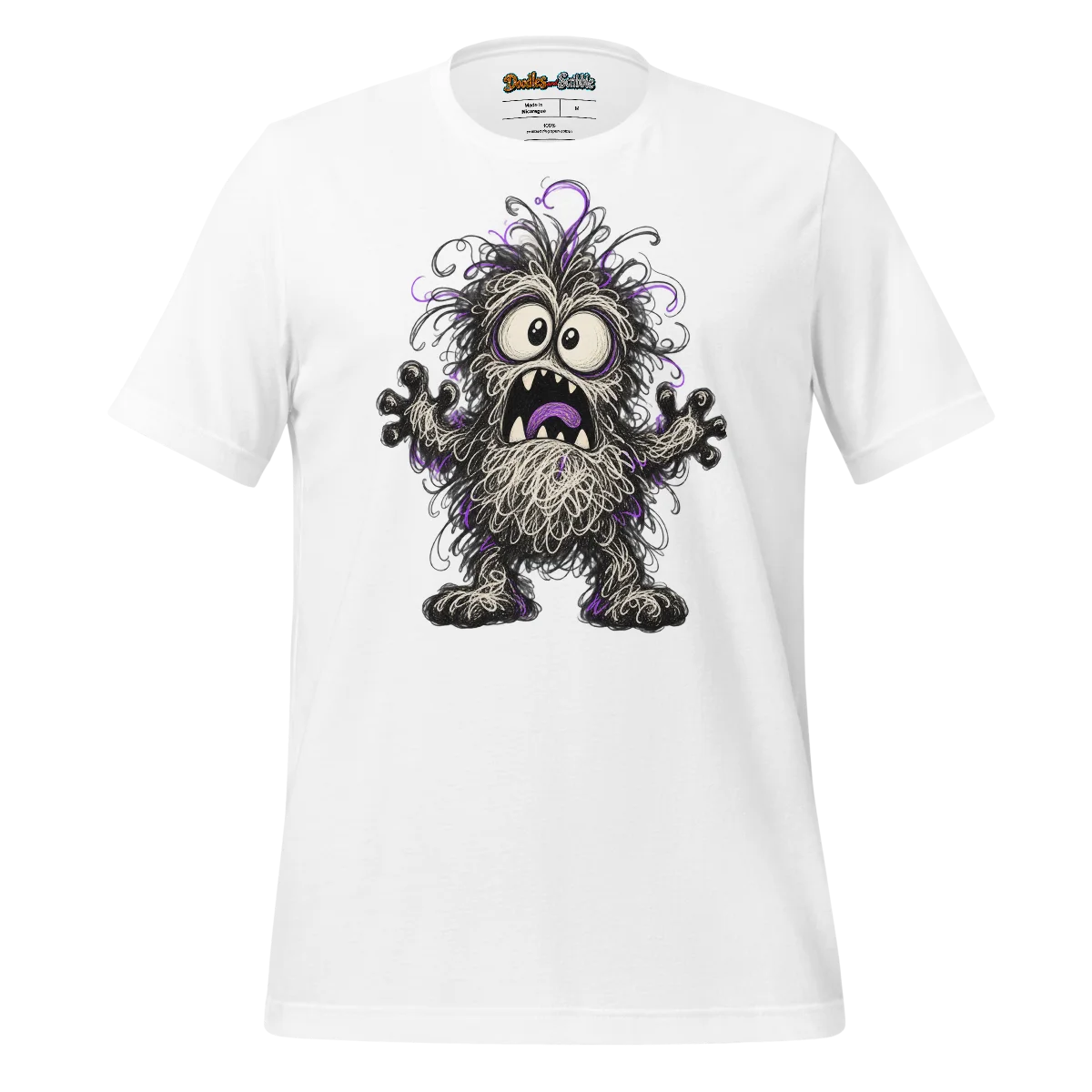 Furry Monster T Shirt Wide Eyed Halloween Scribble