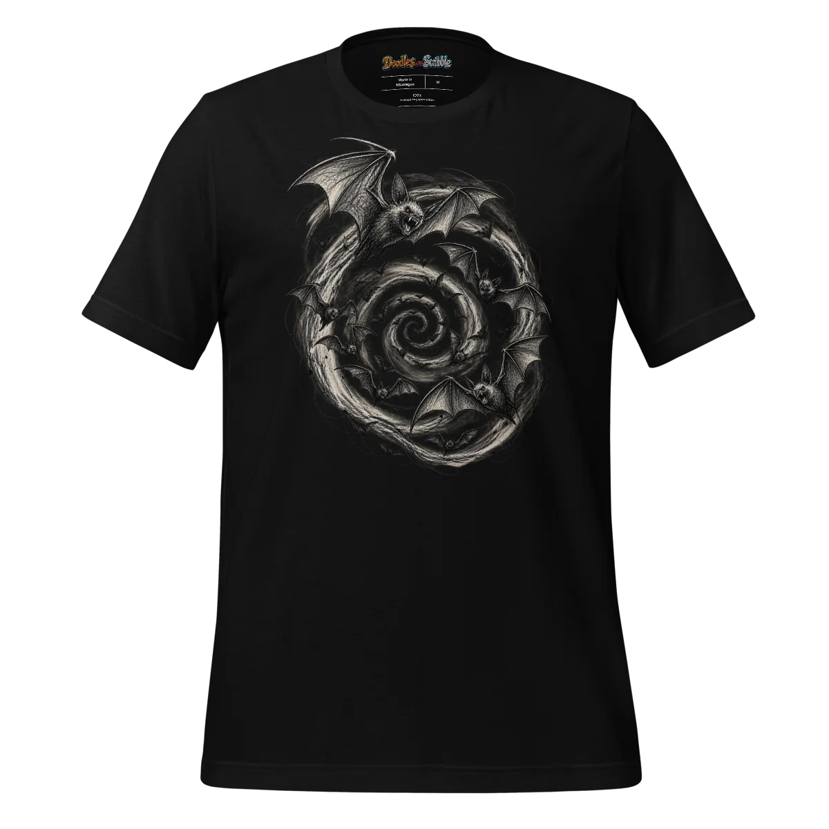 Swirling Bats T Shirt Halloween Scribble Design alternate view