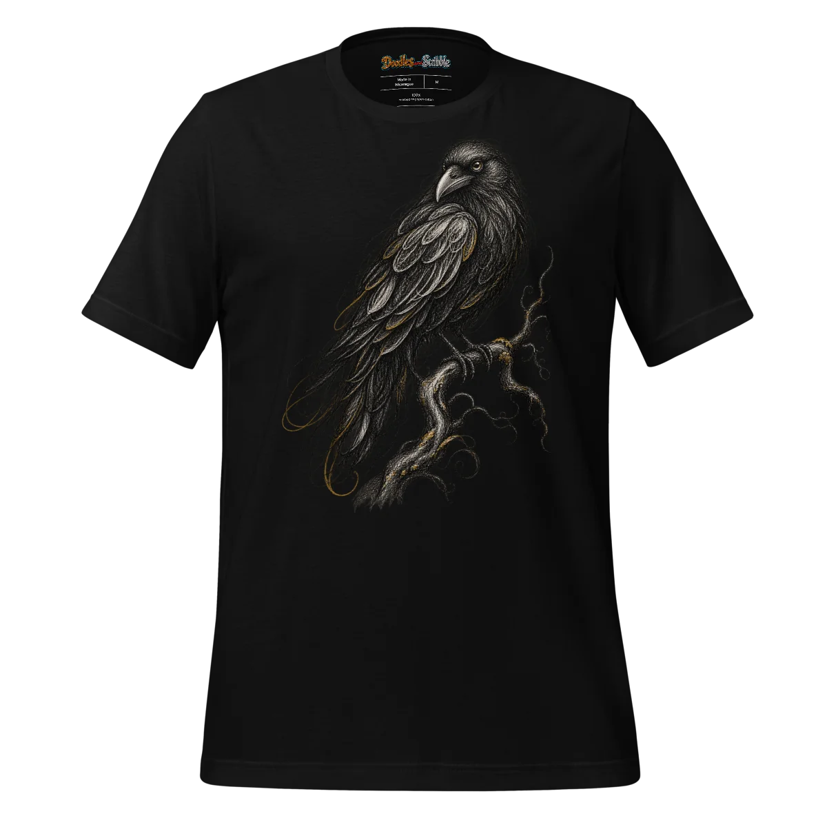 Perched Raven Scribble T Shirt for Spooky Halloween Style alternate view