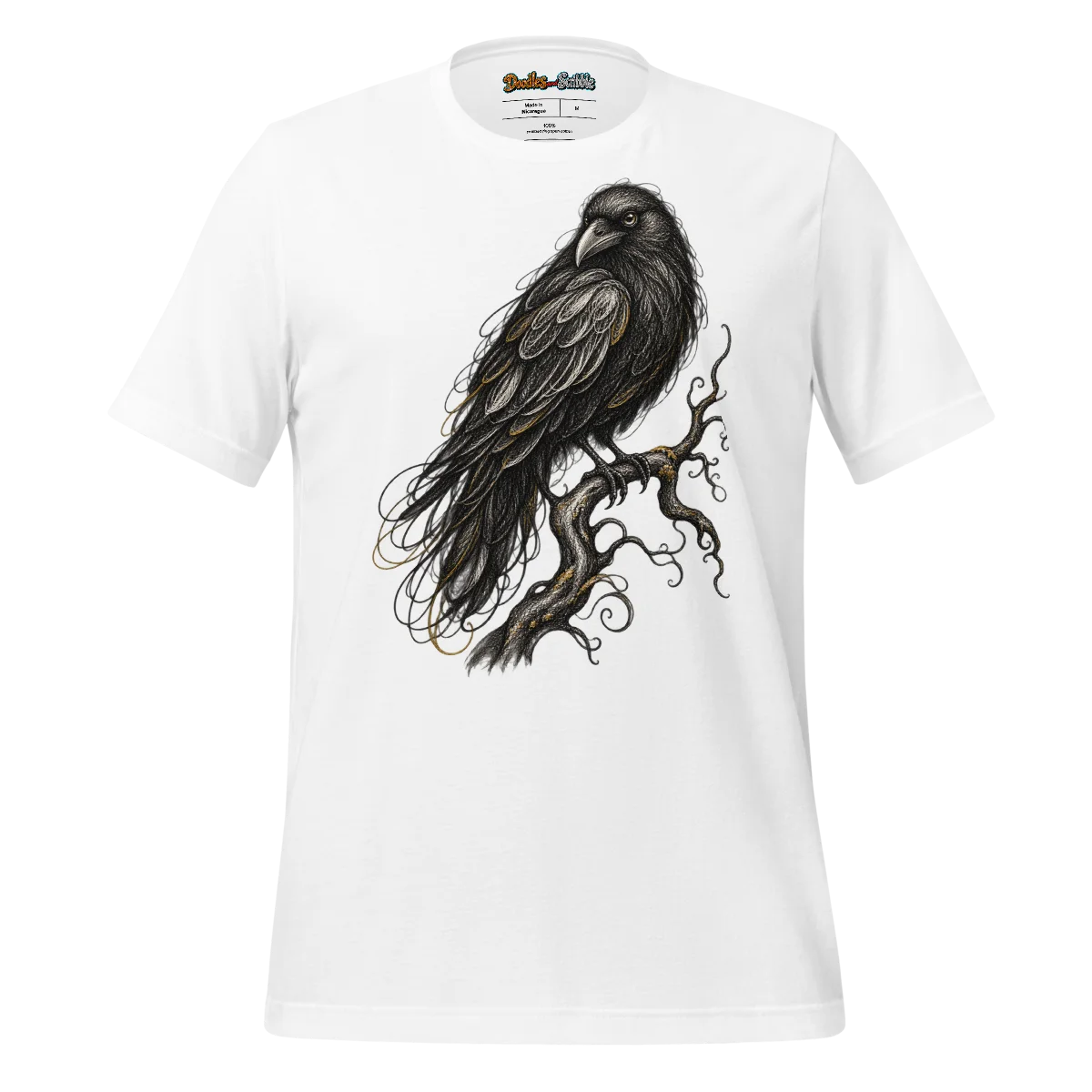 Perched Raven Scribble T Shirt for Spooky Halloween Style