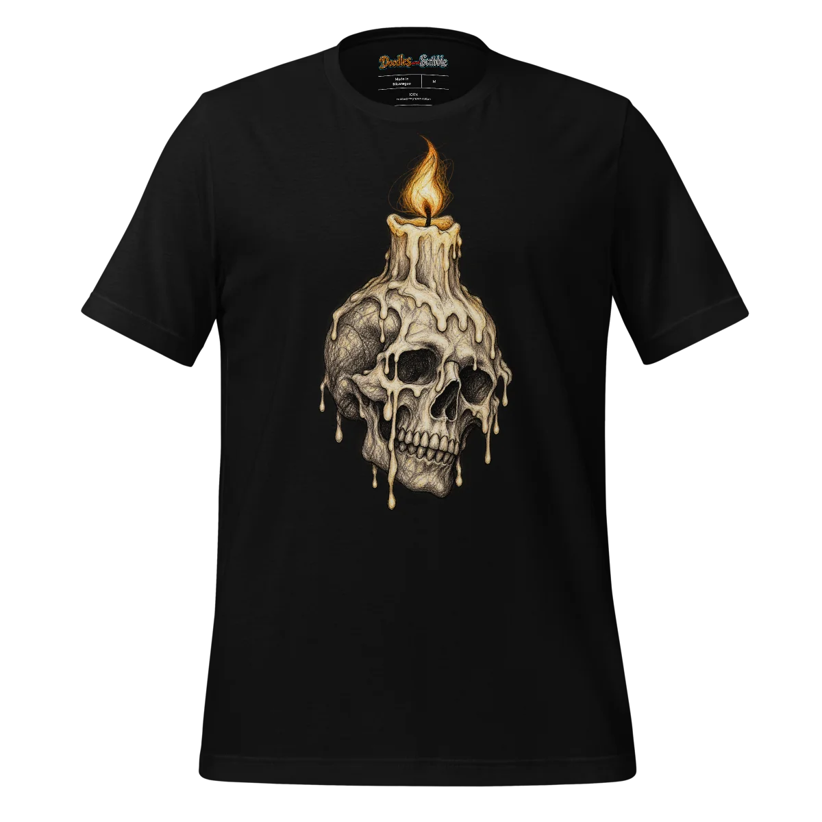 Melting Skull Candle T Shirt with Halloween Scribble Art alternate view