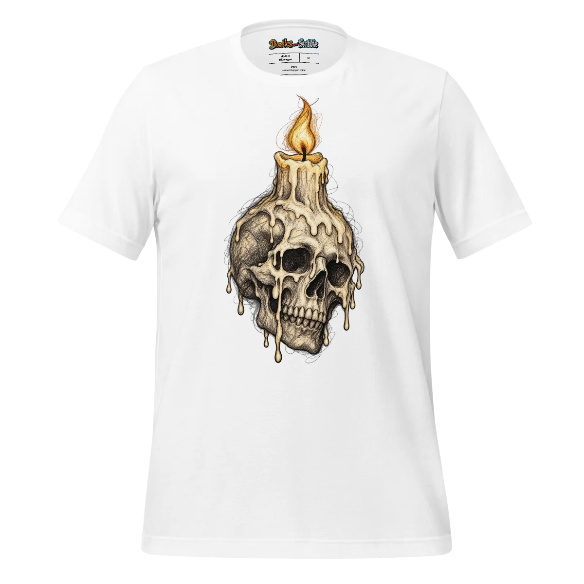 Melting Skull Candle T Shirt with Halloween Scribble Art
