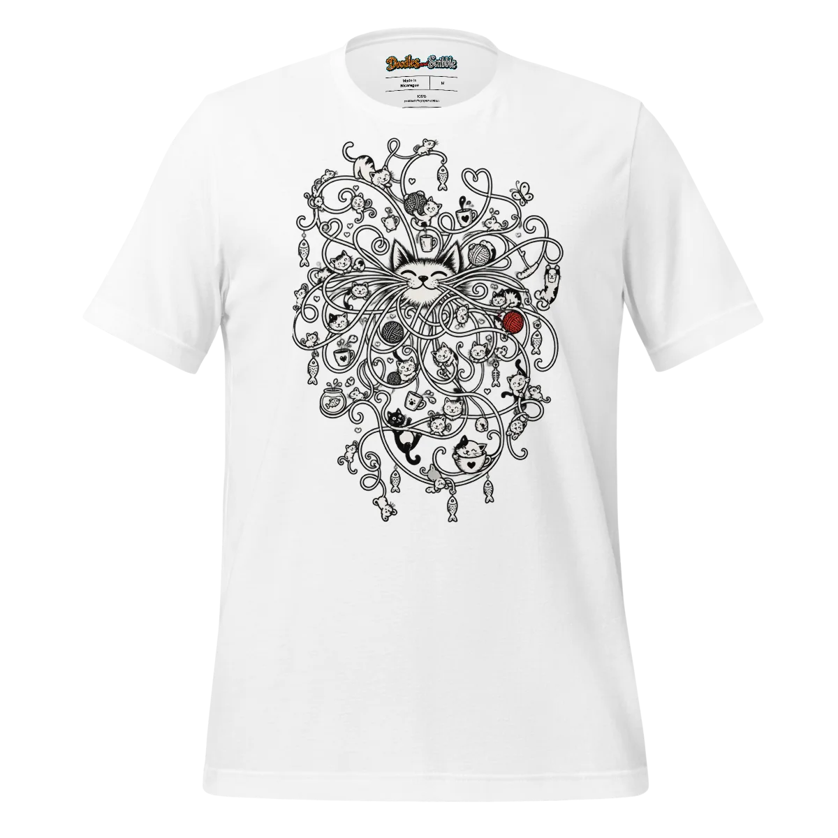 Zentangle Cat T Shirt Whiskered Curious Feline Doodle