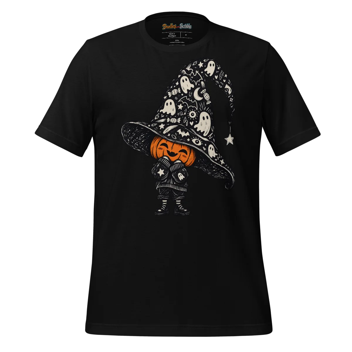 Pumpkin Hat T Shirt with Ghostly Gourd Doodle alternate view