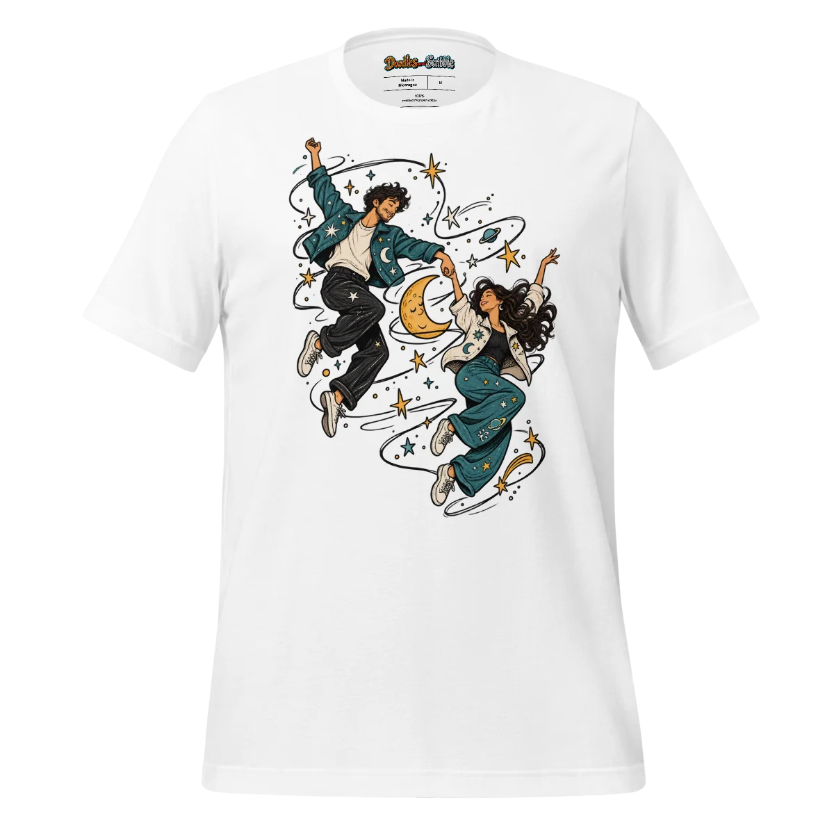 Celestial Dance T Shirt with Cosmic Doodle Art