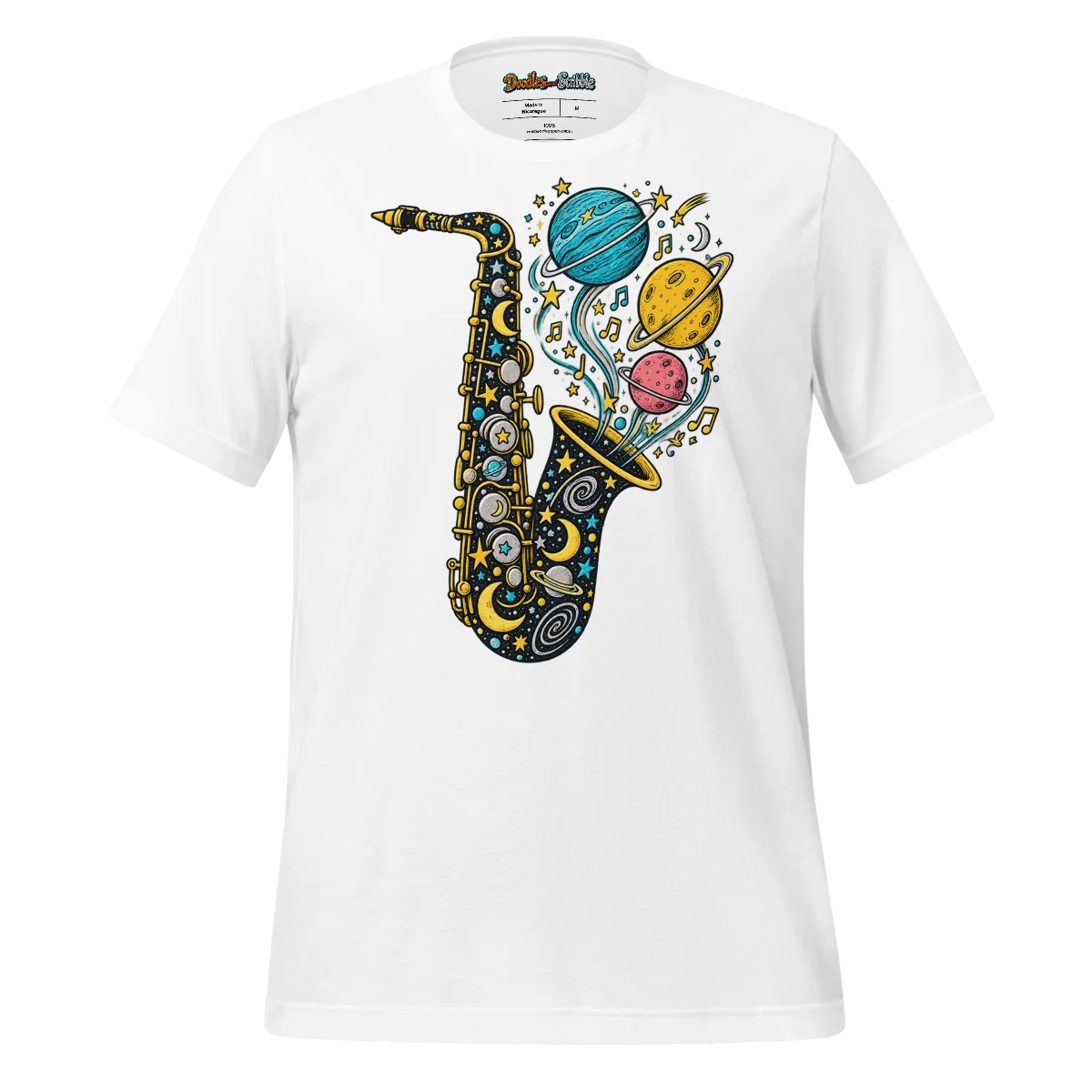 Celestial Music T Shirt with Cosmic Melody Doodle