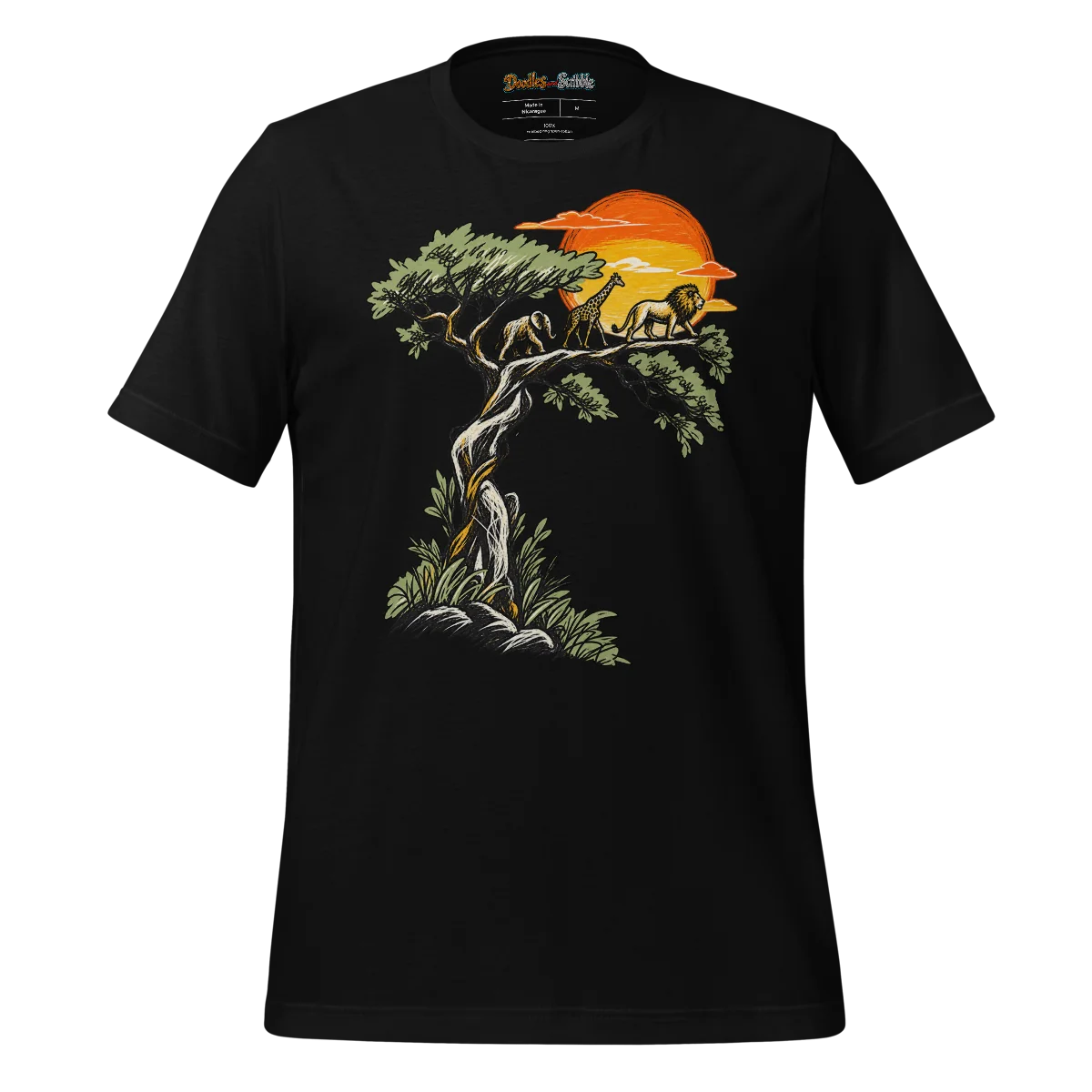 Safari Sunset T Shirt with Serene Doodle Design alternate view