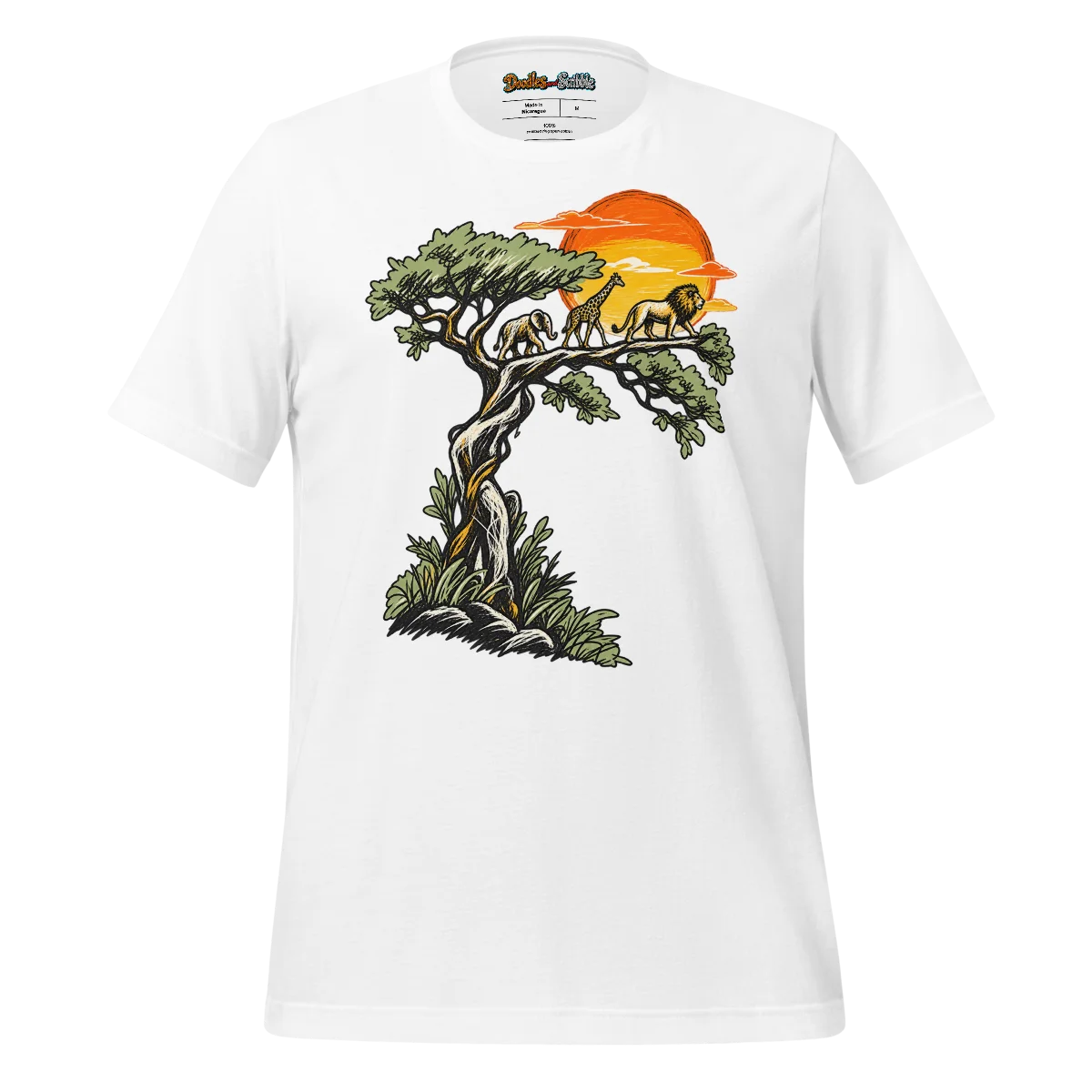Safari Sunset T Shirt with Serene Doodle Design